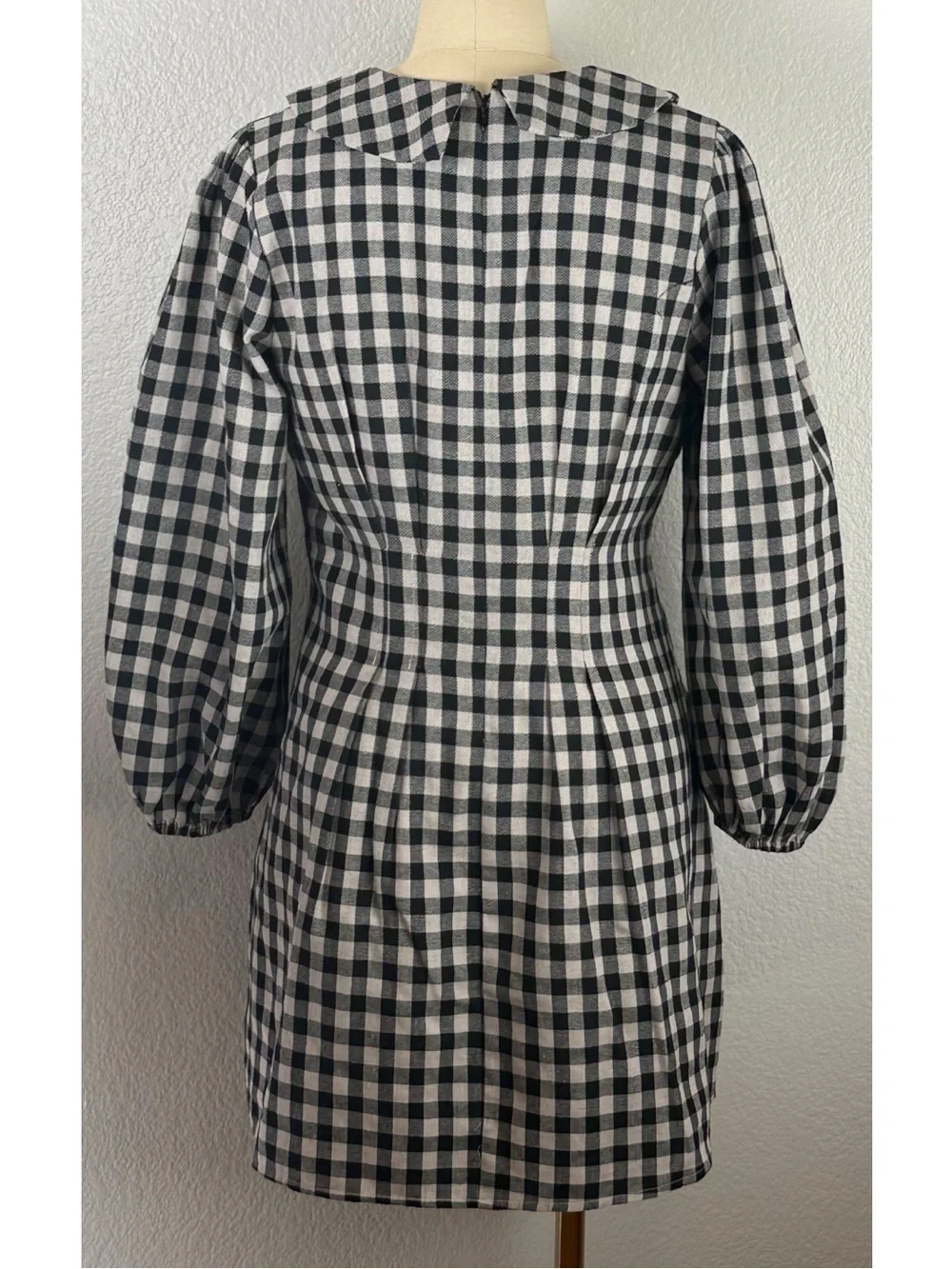 One Loved Babe Gingham Oversized V-Neck Peter Pan Collar Babydoll Mini Dress